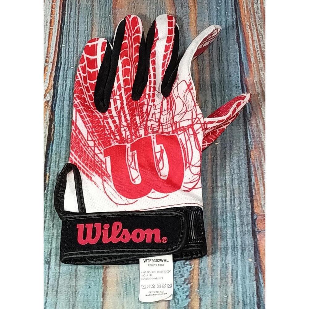 Wilson Adult Large Baseball/Softball Batting Gloves Red and White